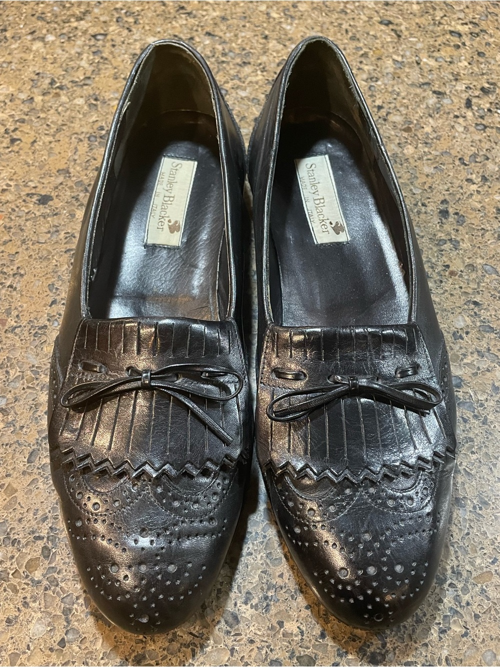 Stanley Blacker Smart Casual Italian Black Leather Kiltie Tassel Loafers Sz 9.5
